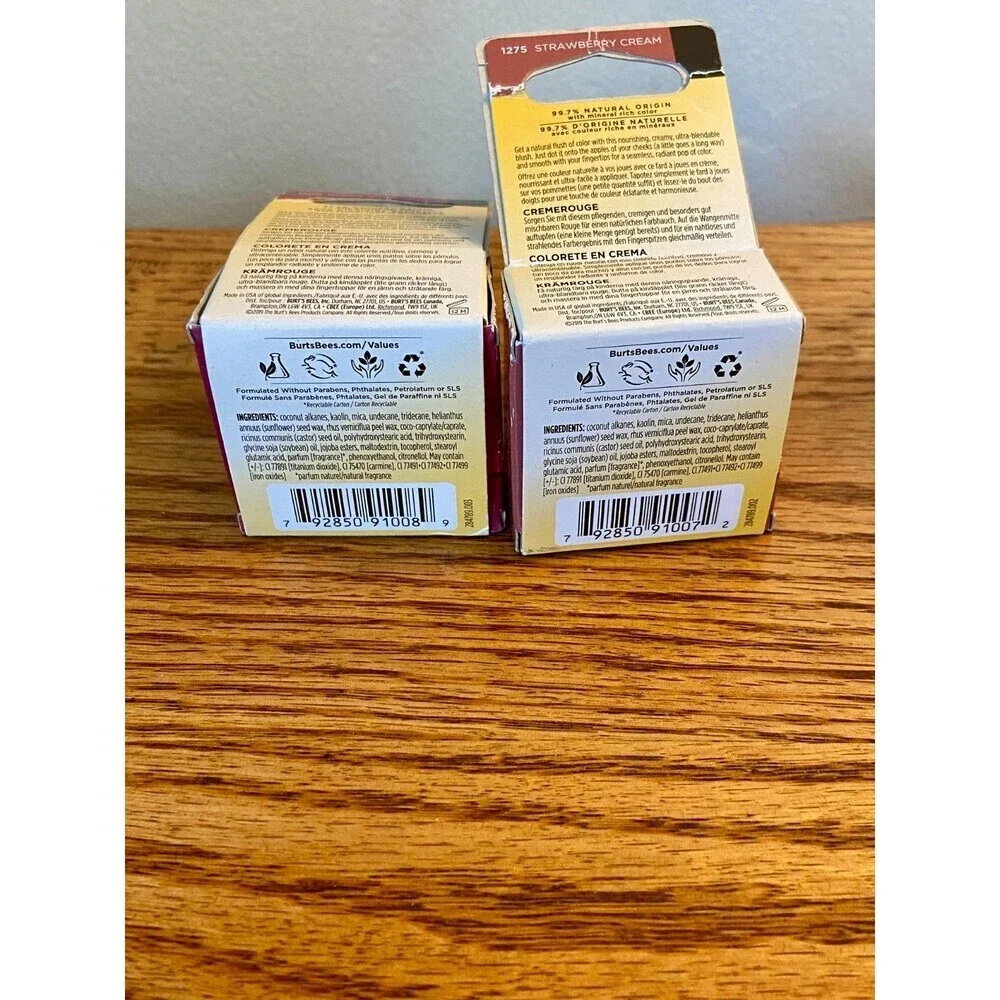 (2) BURTS BEES Strawberry Cream Berry Whip Color Nurture Cream Blush 0.25 Oz SET